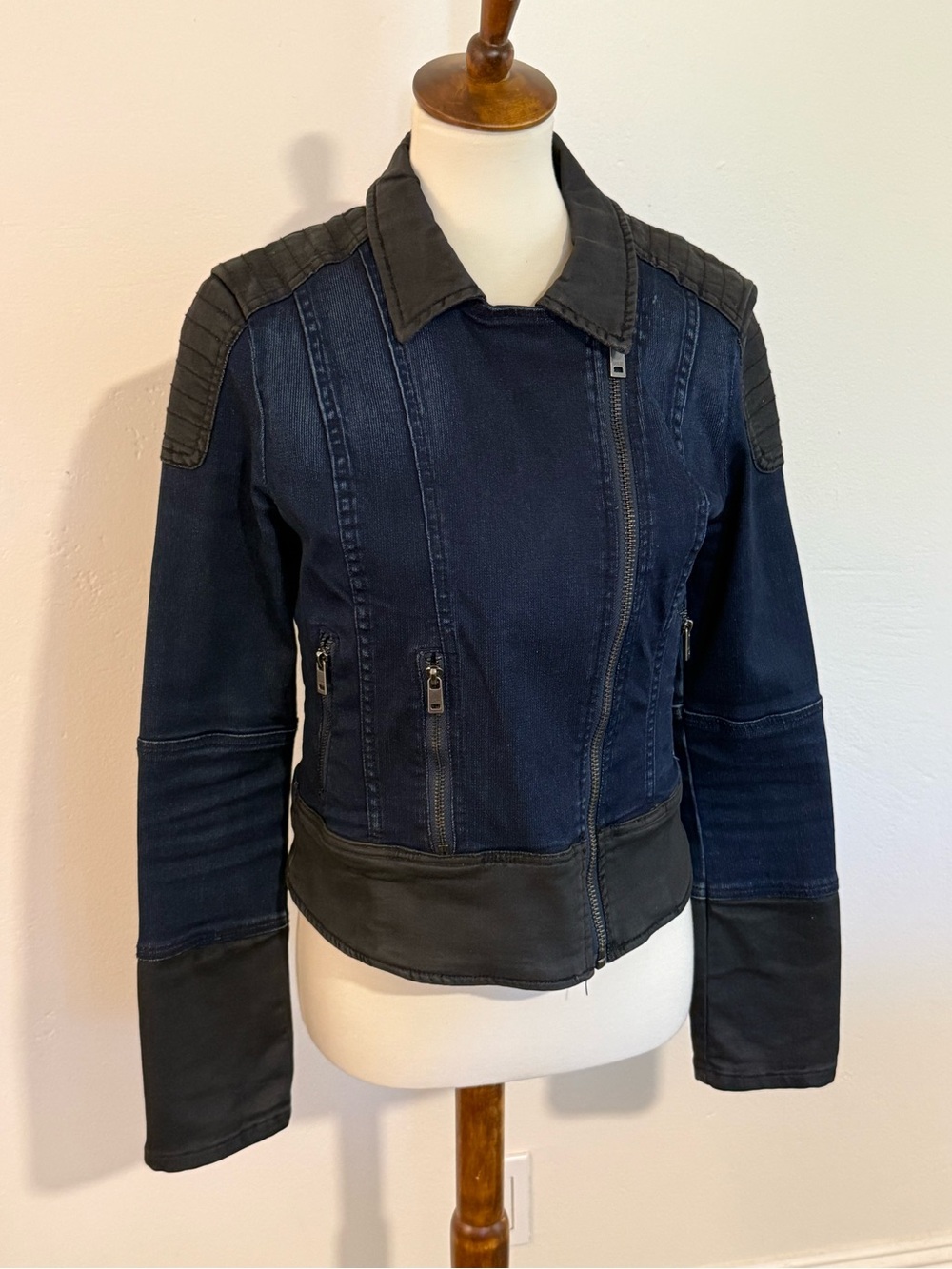 Guess Navy and Black Moto Denim Jacket